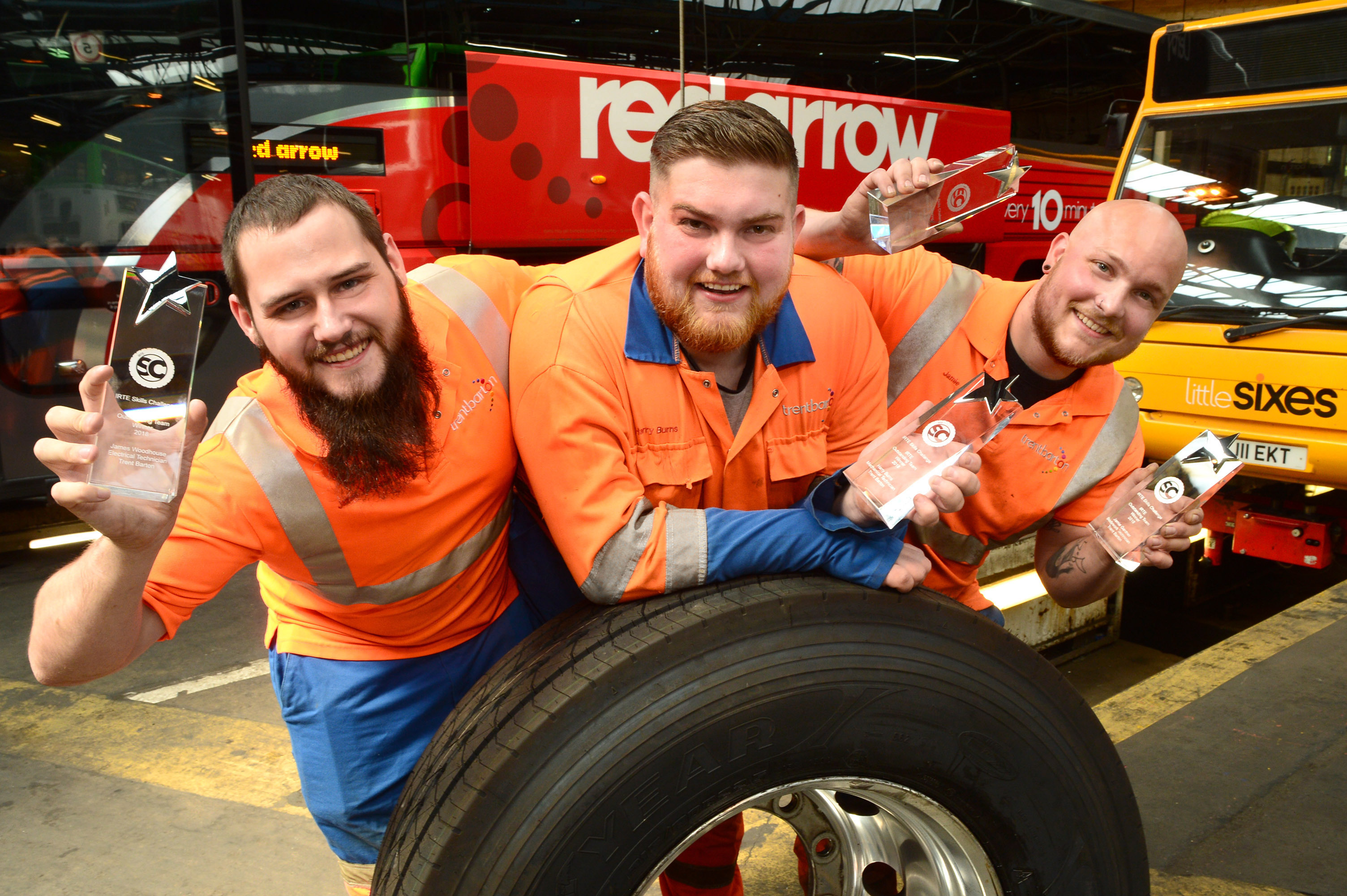 Success at the IRTE Skills Challenge 2018 : L-R James Woodhouse, Harry Burns and Jamie Gardner with their trophies
