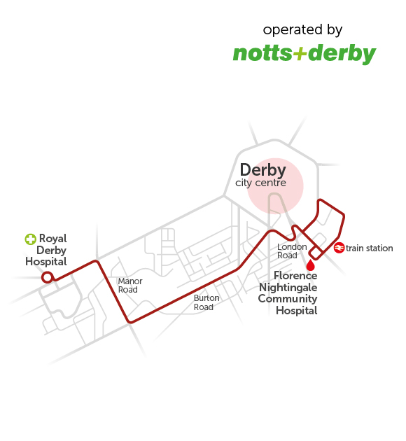 Derby Royal Hospital Map Service Map - Royal Derby - Run By Trentbarton